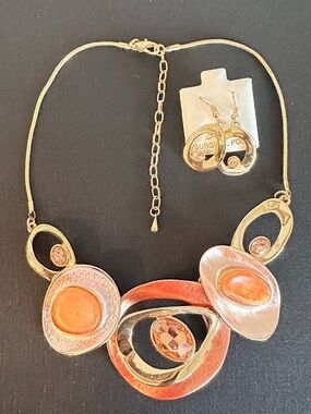 Simona ,Gold-Tone Orange Statement Necklace & Earrings Set